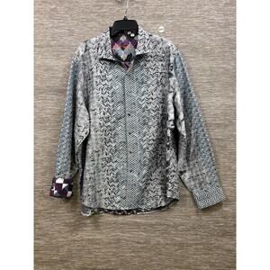 Robert Graham Button Up Shirt Mens Size 2XL Gray Geometric Woven Limited Edition